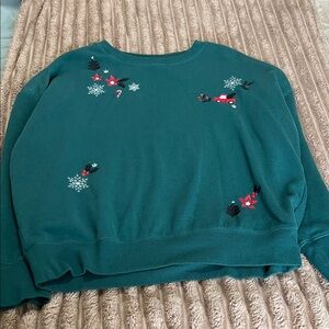 Maurices Teal Sweater with Holiday Embroidery